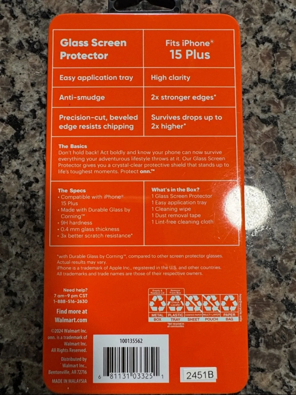 New In Box Running Glass Screen Protector for iPhone 15 Plus - Orange Packaging